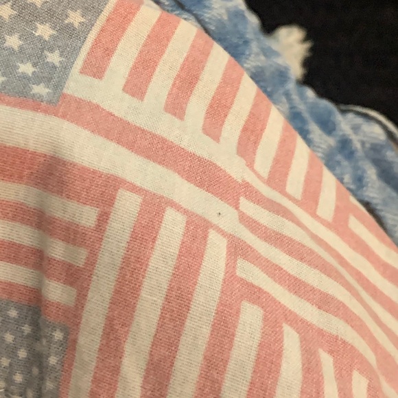 Blue Acid Wash High Waisted USA Flag Denim Shorts - Picture 3 of 10